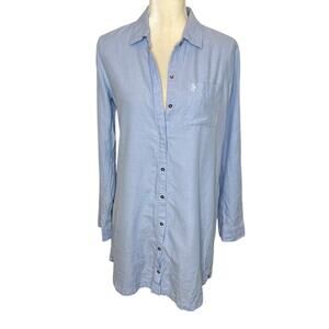 ABERCROMBIE & FITCH Women's Cotton Poplin Long Sleeve Shirt Shirtdress Blue